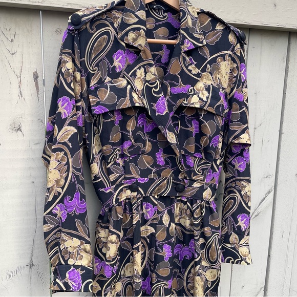 Vintage 80s Jumpsuit Floral Brocade Power Purple Gold 6 - Picture 7 of 12